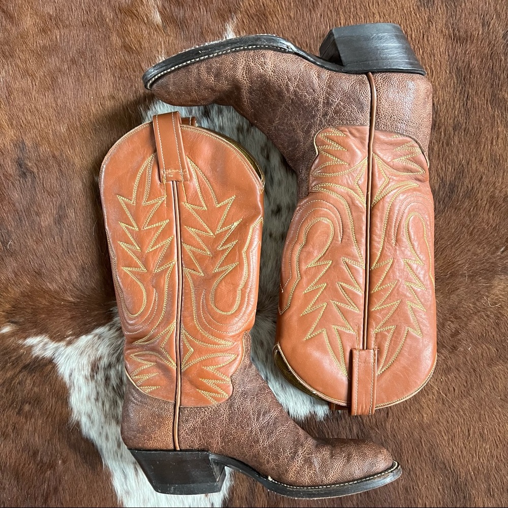 Vintage Burnt Orange and Brown Elephant Skin Round-toe Cowboy Boots